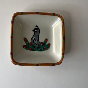 HF Coors Hand Painted Ceramic Trinket Dipping Dish Quail Southwestern NIP 4 x 4